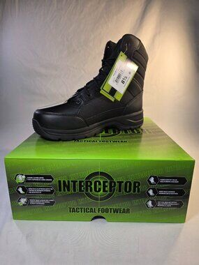 Interceptor Men's Black Leather Tactical Steel Toe Boots Force 2.0 Size 8.5 NWT